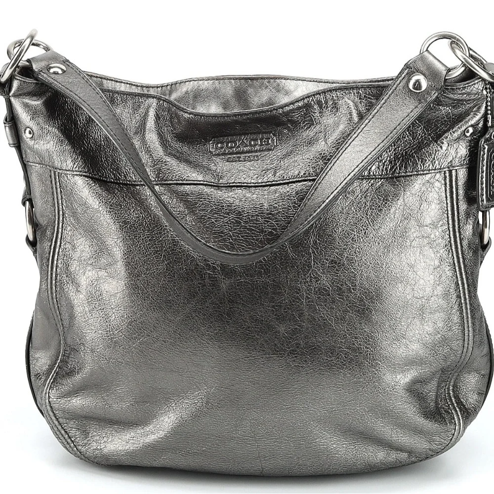 Coach Zoe Leather Metallic Silver Hobo Bag - Picture 1 of 4